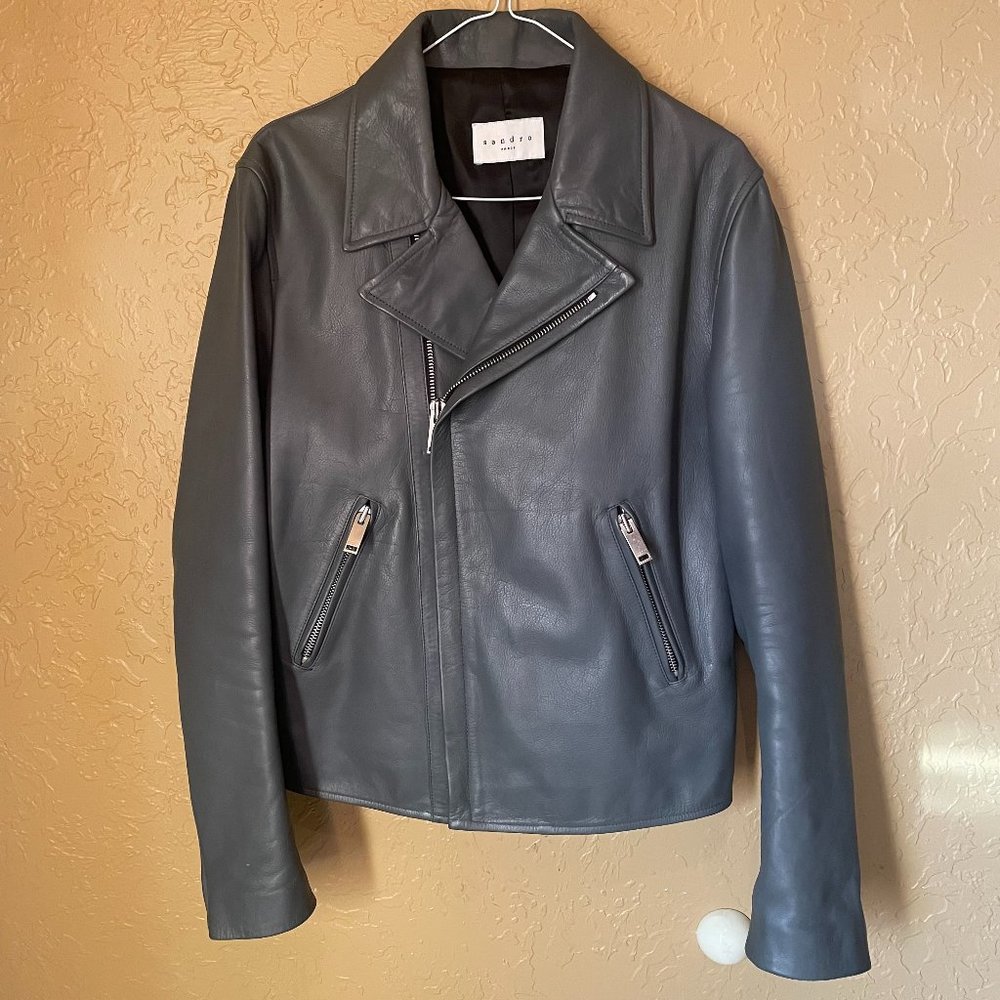 SANDRO Calf Leather Biker Jacket